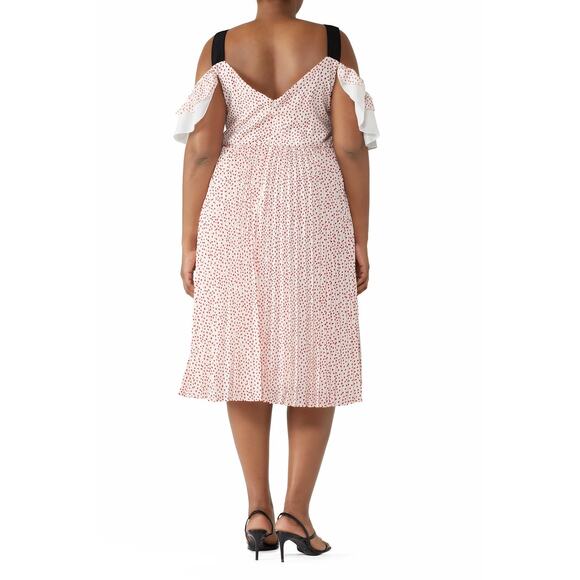 Eloquii Printed Midi Dress Women's Plus 18 White Red Hearts Cold Shoulder RTR - Picture 2 of 13